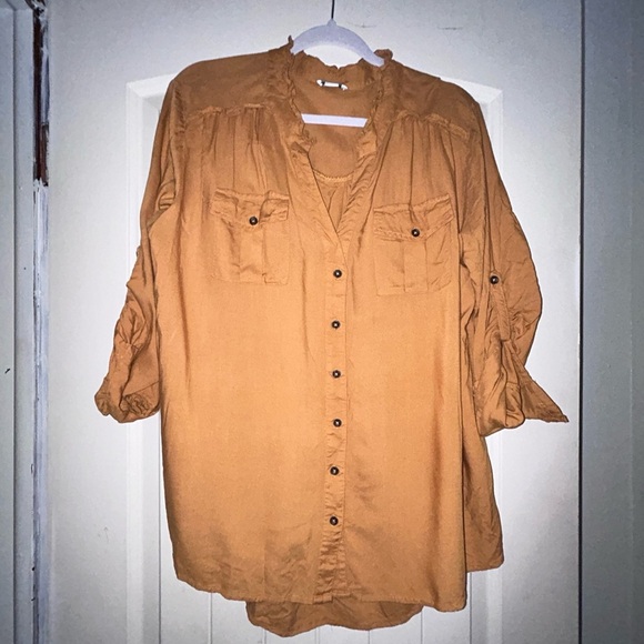 Sundance Femme Military Blouse Crinkle Button Down Long Sleeve 50% off w bundle - Picture 3 of 12